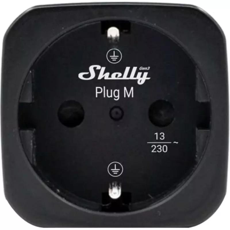Shelly Plug M Gen3 presa smart nera con monitoraggio energia, 13A, Wi-Fi e Bluetooth