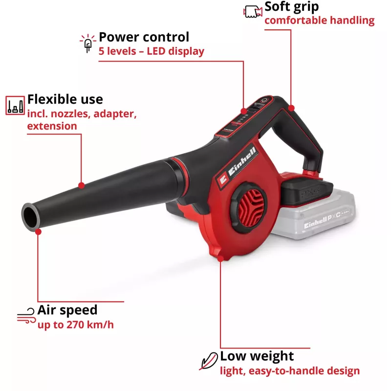 Einhell Power X-Change soffiatore per foglie a batteria TE-CB 18/270 Li - Solo (18 V, rosso/nero, senza batteria)