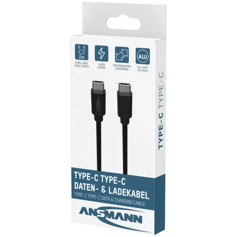 ANSMANN Cavo dati e ricarica USB-C a USB-C 2m nero 60W PD