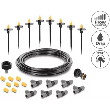 Delock set micro-drip per vasi – set completo di irrigazione a goccia per piante in vaso, 10 piante, tubo principale 15 m, gocciolatori regolabili, resistente ai raggi UV