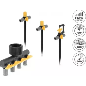 Delock set raccordi a T per irrigatori con ugelli a 90°, 180° e 360° + ripartitore a 4 vie