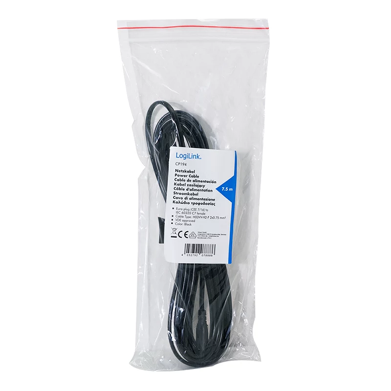 LogiLink cavo di alimentazione spina Euro CEE 7/16 su IEC C7 nero 7,5 m