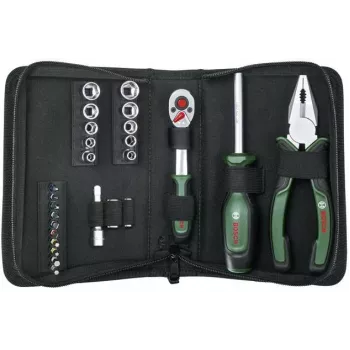 Bosch Starter set di utensili, 26 pezzi (verde/nero, con custodia in tessuto con zip)