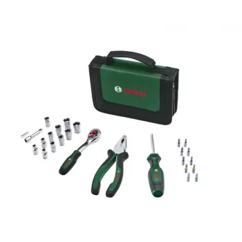 Bosch Starter set di utensili, 26 pezzi (verde/nero, con custodia in tessuto con zip)