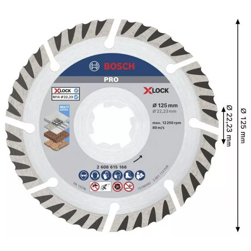 BOSCH POWERTOOLS PRO disco diamantato da taglio X-LOCK MultiMaterial, Ø 125 mm (2 pezzi, foro 22,23 mm)
