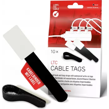 LABEL THE CABLE LTC 2610-10 Fascette per cavi riutilizzabili con chiusura a velcro e campo per etichetta, nere, confezione da 10