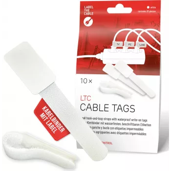 LABEL THE CABLE LTC 2620-10 Fascette per cavi riutilizzabili con chiusura a velcro ed etichette integrate, bianche, confezione da 10