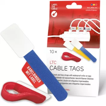 LABEL THE CABLE LTC 2630-10 Set di fascette per cavi con etichette in velcro riutilizzabili, misure e colori assortiti, 10 pz.