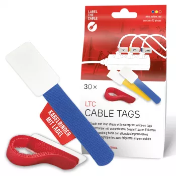 LABEL THE CABLE LTC 2630-30 Fascette per cavi in velcro riutilizzabili con campo per etichetta, set misto da 30 pezzi