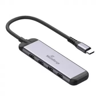 MEDIARANGE MRCS512 hub USB-C 4 porte 3x USB-C 3.2 Gen 1 + 1x PD 100W argento