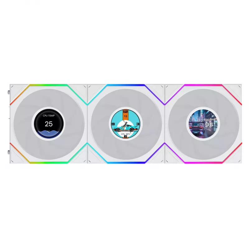 Lian Li UNI FAN TL120 LCD FLEX Wireless ARGB ventola PWM per case 120mm confezione da 3 bianco