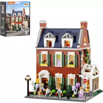 Lumibricks Redbrick Row House Kit da costruzione LED - Modello architettonico 850 pezzi con illuminazione bianco caldo integrata, alimentazione USB, per bambini da 8 anni