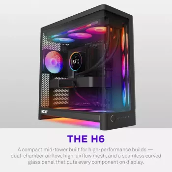 NZXT H6 RGB+ 2026 case gaming mid-tower airflow nero vetro temperato