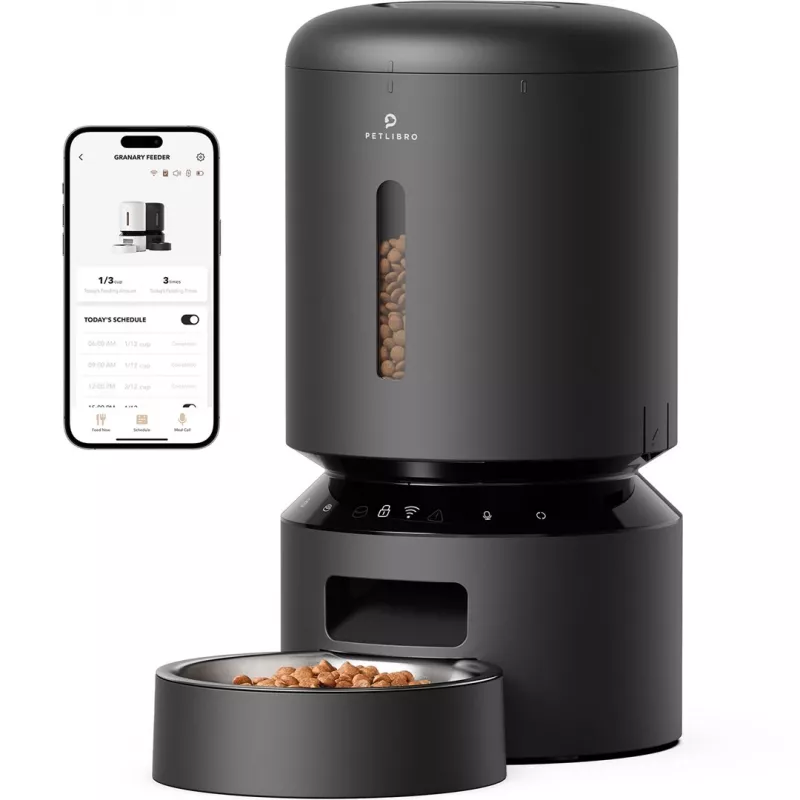 PETLIBRO Granary distributore automatico di cibo Wi-Fi, 5L distributore intelligente per gatti e cani, controllo tramite app, 10 pasti/giorno, registrazione vocale, ciotola in acciaio inox, nero
