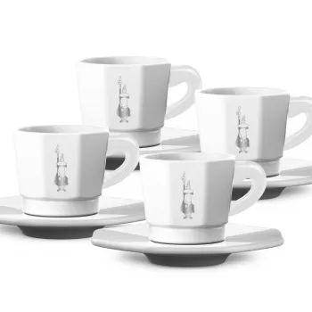 Bialetti RTATZ402 set tazzine da espresso, 4 pezzi, porcellana bianca, 75 ml