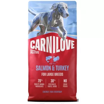 CAV CARNILOVE ACTIVE DOG SALMONE E TACCHINO CANI ADULTI RAZZE GRANDI 12kg