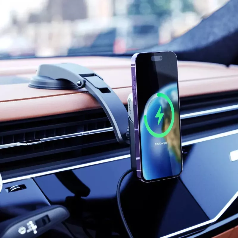 ALOGIC Matrix Supporto magnetico universale per ricarica wireless auto con ventosa e clip per bocchette, ricarica rapida Qi 15W, bloccaggio automatico, rotazione 360°, nero
