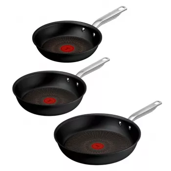 Tefal Experience set di padelle in alluminio, 3 pezzi, nero, 20/24/28 cm