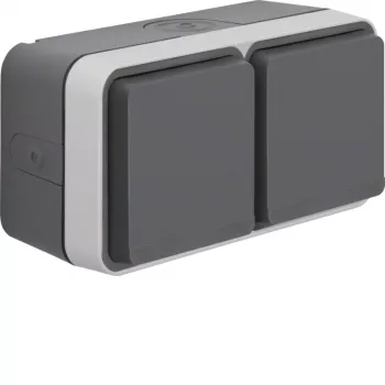 Hager WNC144 presa SCHUKO doppia a parete con coperchio a ribalta, IP55, grigio