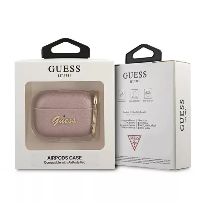 GUESS GUAPSASMP custodia per AirPods Pro Saffiano Script Metal Collection rosa