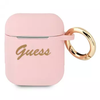GUESS GUA2SSSI custodia per AirPods 1/2 rosa in silicone Vintage Script