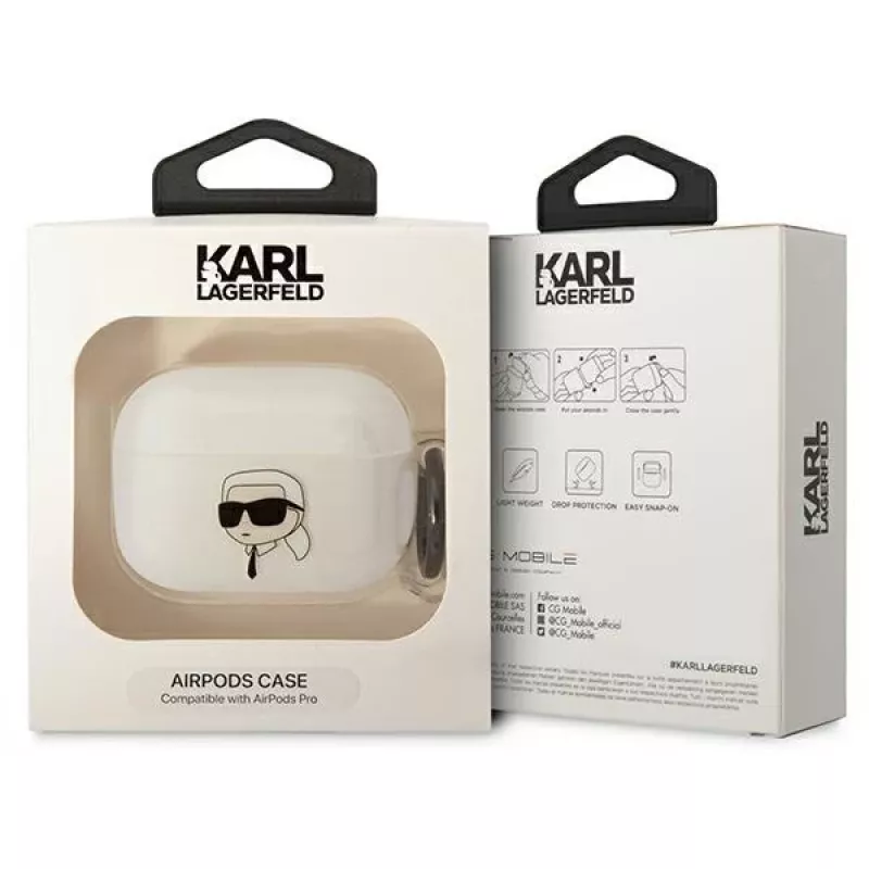 Karl Lagerfeld custodia per AirPods Pro trasparente con silhouette testa Karl