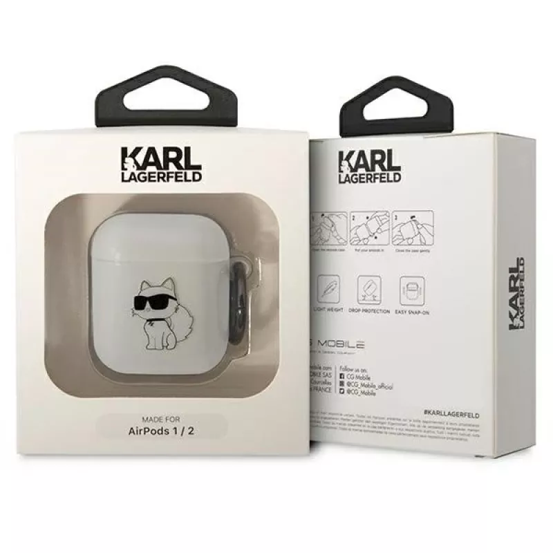 Karl Lagerfeld KLA2HNCHTCT custodia per AirPods 1/2 trasparente Ikonik Choupette