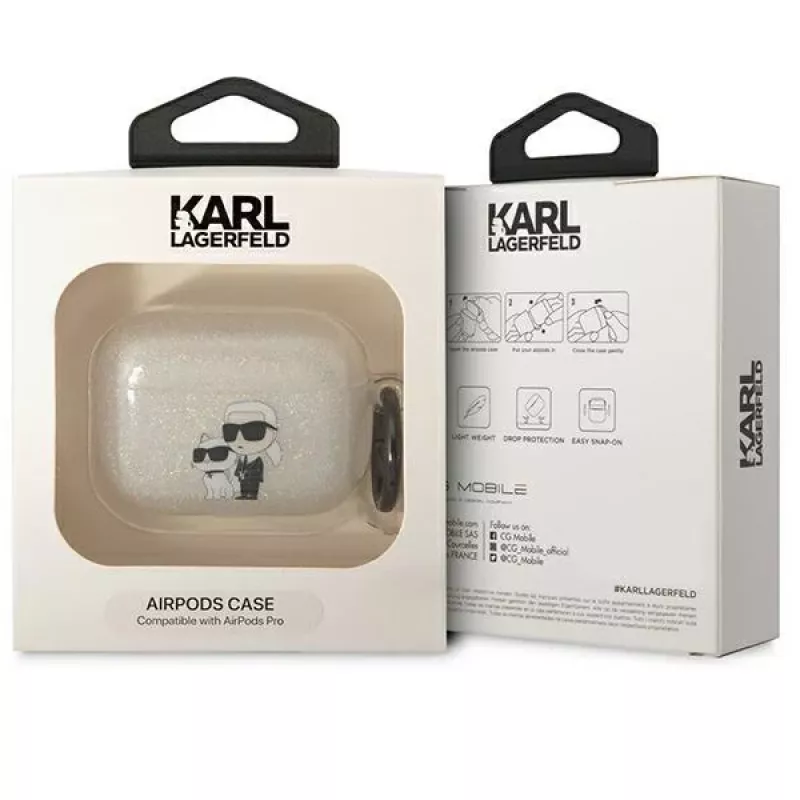 Karl Lagerfeld KLAPHNKCTGT custodia per AirPods Pro trasparente glitter Karl & Choupette