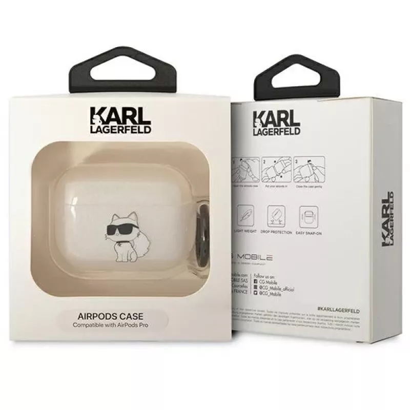 Karl Lagerfeld KLAPHNCHTCT custodia per AirPods Pro trasparente Ikonik Choupette