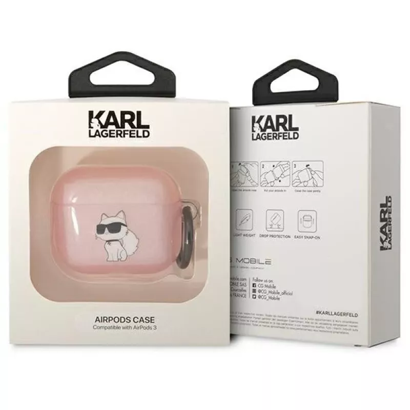 Karl Lagerfeld KLA3HNCHTCP custodia per AirPods 3 rosa Ikonik Choupette