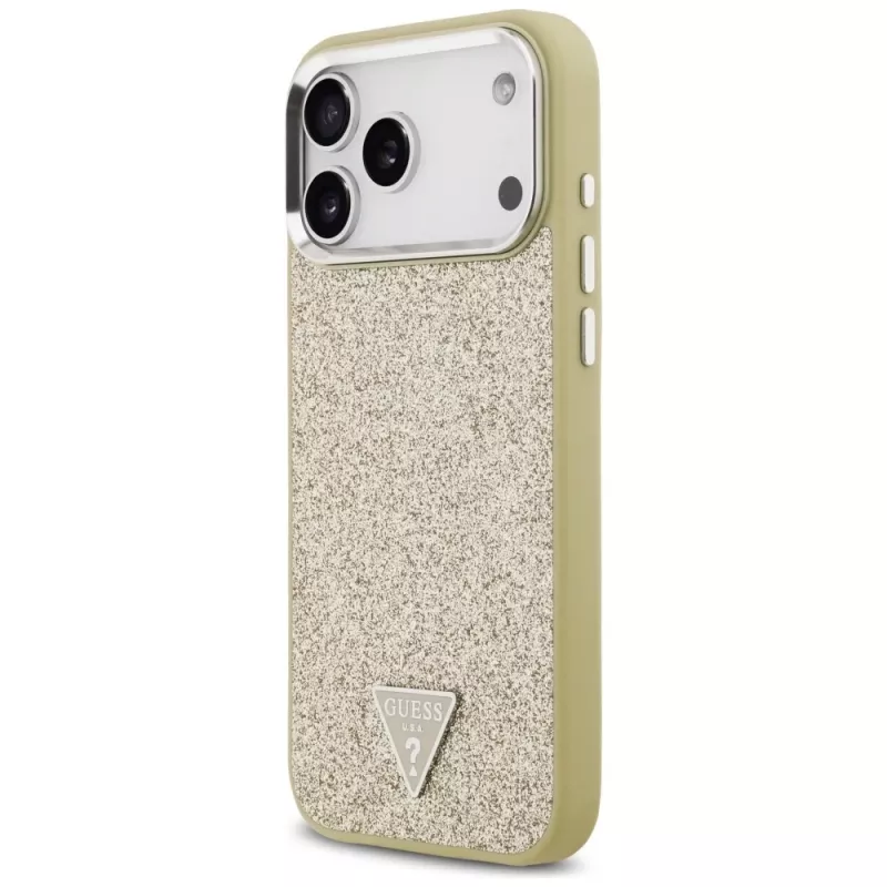 GUESS Glitter Triangle Logo custodia MagSafe per iPhone 17 Pro Max - oro