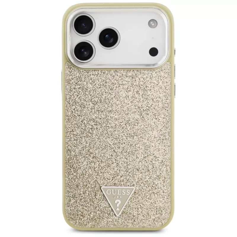GUESS Glitter Triangle Logo custodia MagSafe per iPhone 17 Pro Max - oro