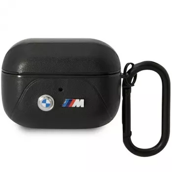Custodia in pelle BMW AirPods Pro con design a linee curve - nero