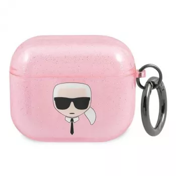 Custodia Karl Lagerfeld KLA3UKHGP Glitter Karl's Head per AirPods 3 - rosa