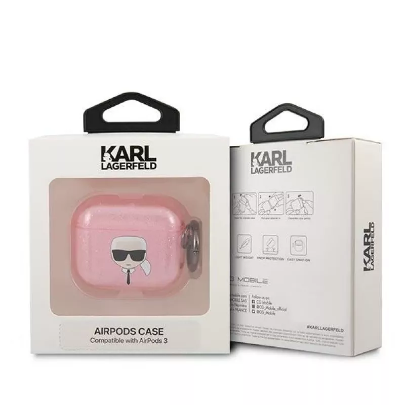 Custodia Karl Lagerfeld KLA3UKHGP Glitter Karl's Head per AirPods 3 - rosa