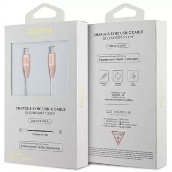 Cavo di ricarica rapida GUESS GUCCLALRGDP USB-C a USB-C 1,5 m rosa con logo in rilievo