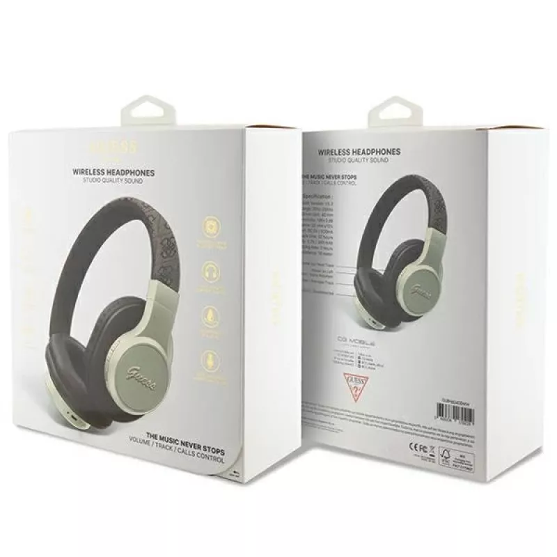 Cuffie wireless on-ear GUESS 4G Script Metal Logo Bluetooth 5.3 marroni