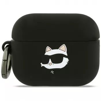 Custodia in silicone Karl Lagerfeld Choupette Head 3D per AirPods Pro 3 - nero