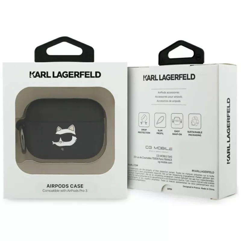 Custodia in silicone Karl Lagerfeld Choupette Head 3D per AirPods Pro 3 - nero