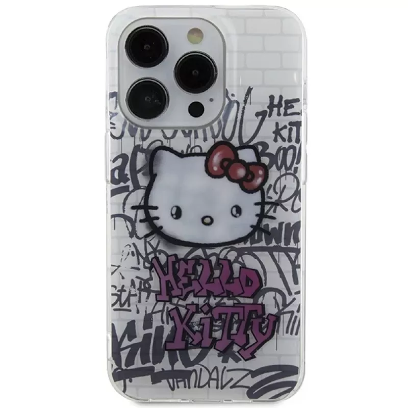 Hello Kitty HKHCP13LHDGPHT custodia rigida IML Kitty On Bricks Graffiti per iPhone 13 Pro / 13 6,1 pollici bianca