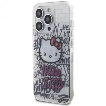 Custodia rigida Hello Kitty HKHCP14LHDGPHT IML Kitty On Bricks Graffiti per iPhone 14 Pro - bianca