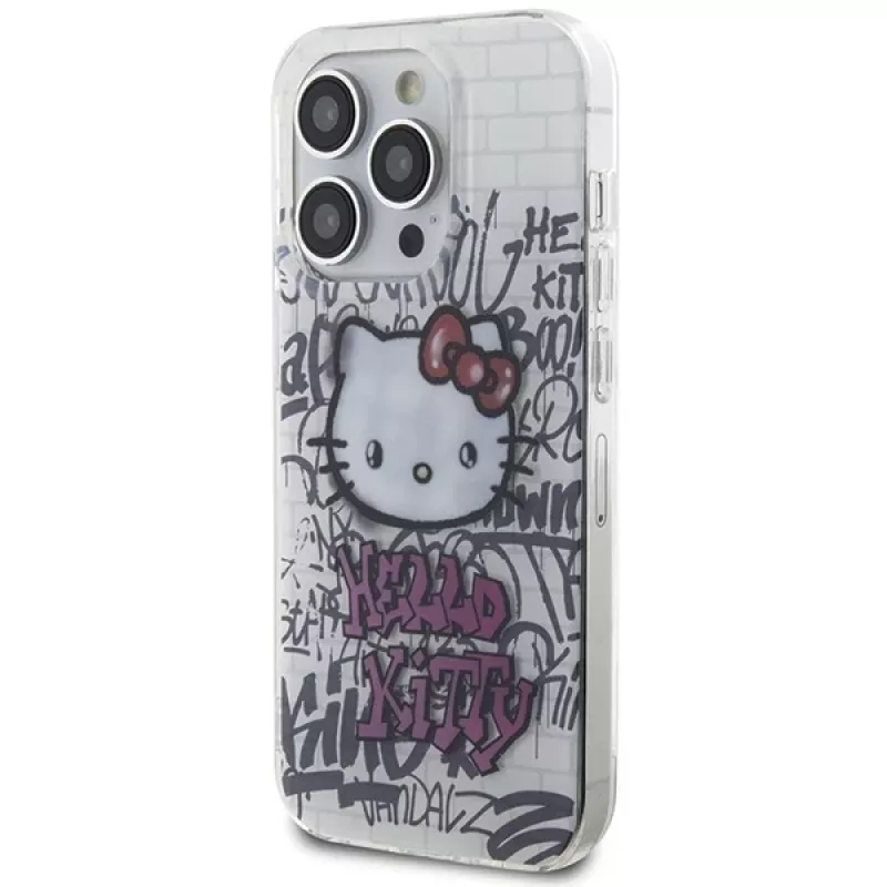 Custodia rigida Hello Kitty HKHCP13XHDGPHT IML Kitty On Bricks Graffiti per iPhone 13 Pro Max bianca