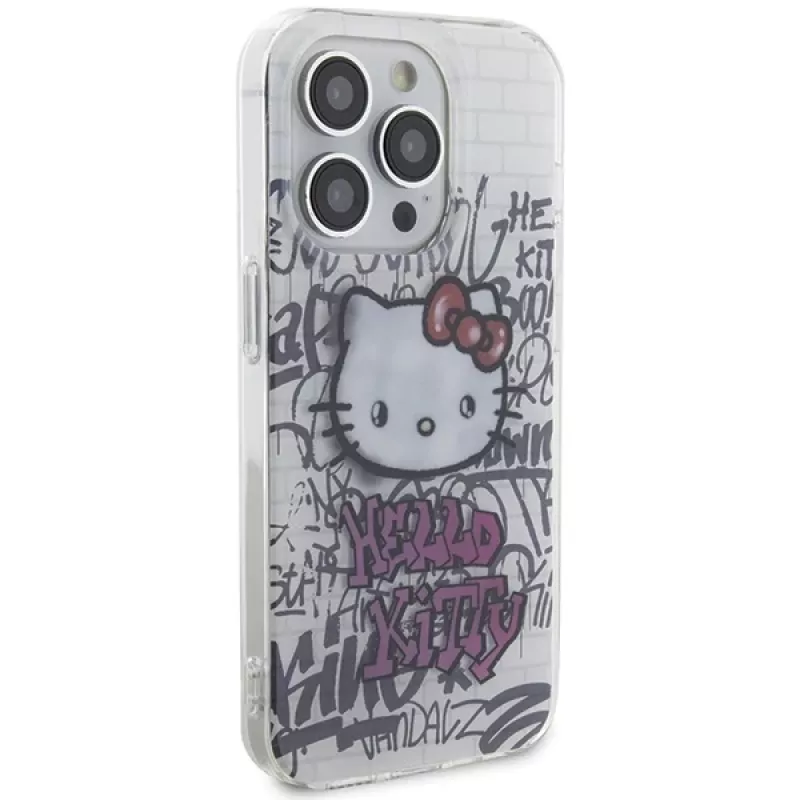 Custodia rigida Hello Kitty HKHCP13XHDGPHT IML Kitty On Bricks Graffiti per iPhone 13 Pro Max bianca
