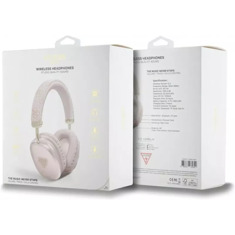 Cuffie stereo Bluetooth GUESS in similpelle 4G Triangle Logo rosa