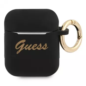 Custodia Guess GUA2SSSK per AirPods 1/2 nera in silicone Vintage Script