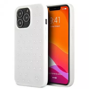 Custodia rigida Mercedes-Benz per iPhone 13 Pro Max con motivo stelle argentate bianca