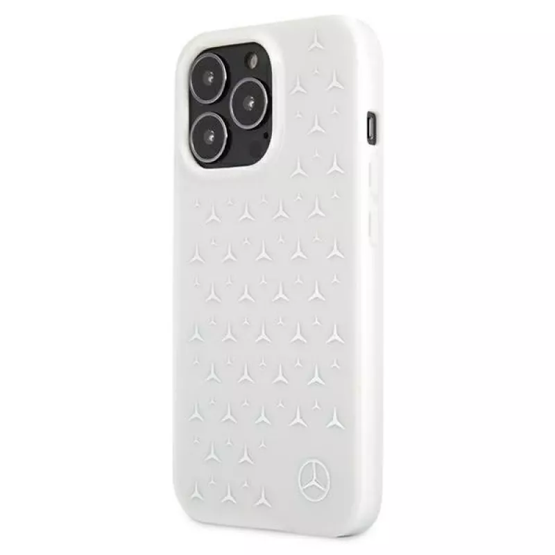 Custodia rigida Mercedes-Benz per iPhone 13 Pro Max con motivo stelle argentate bianca