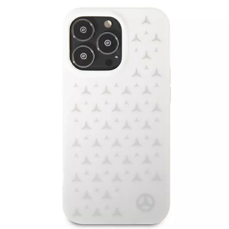 Custodia rigida Mercedes-Benz per iPhone 13 Pro Max con motivo stelle argentate bianca