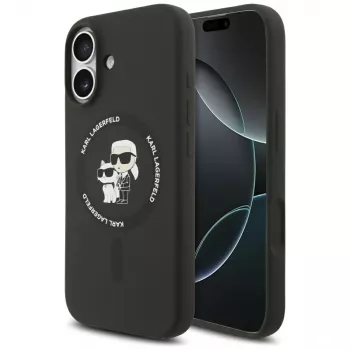 Custodia MagSafe in silicone Karl Lagerfeld Karl & Choupette Ring per iPhone 17 - nero