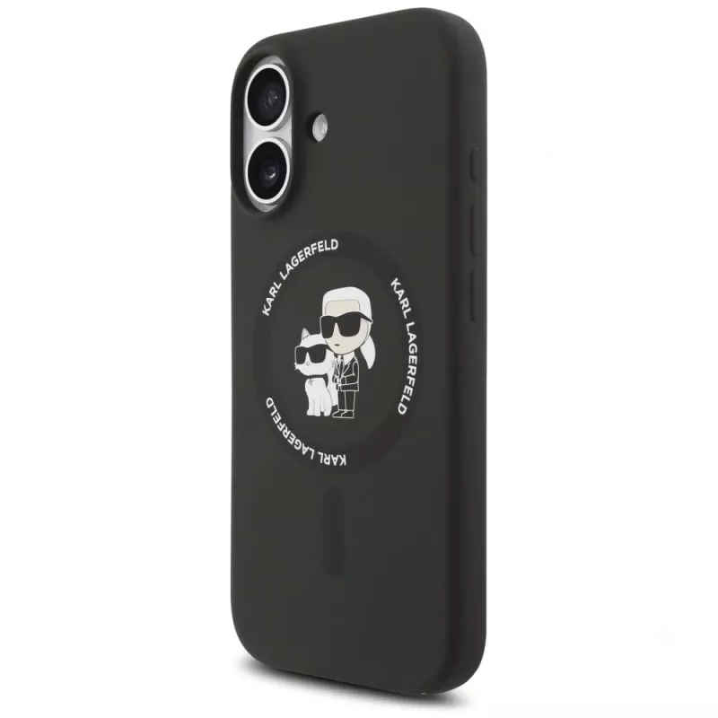 Custodia MagSafe in silicone Karl Lagerfeld Karl & Choupette Ring per iPhone 17 - nero